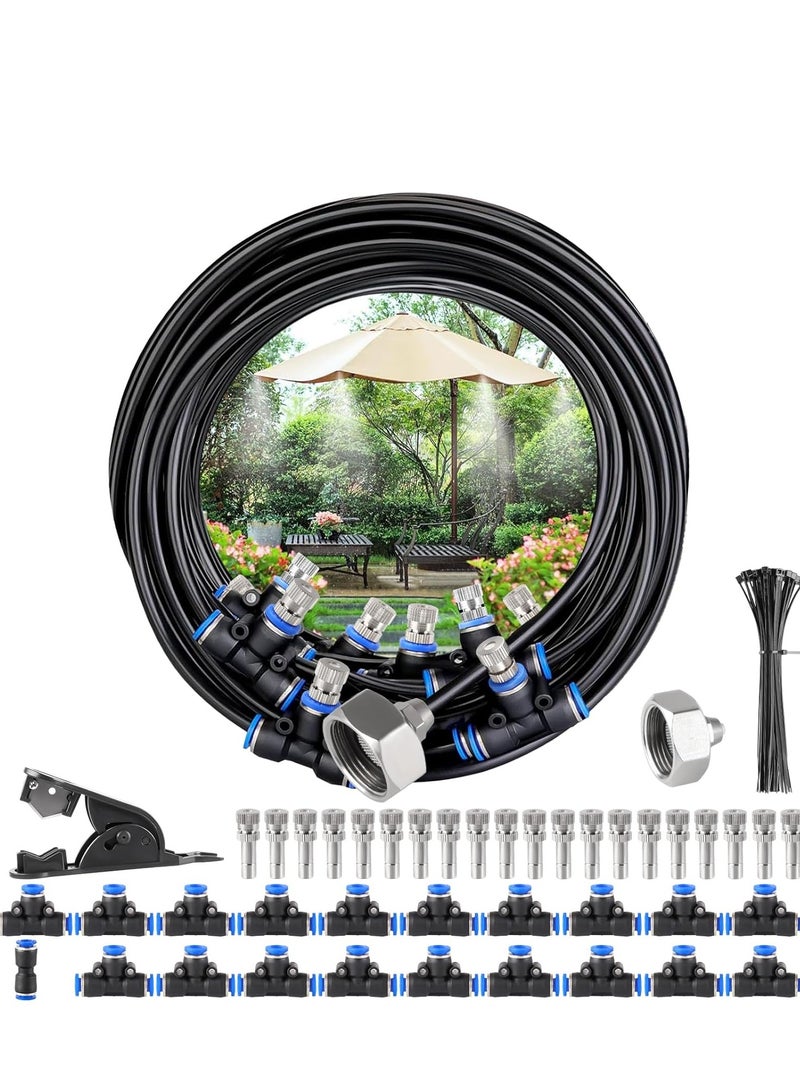 Soofam Misting Cooling System, 33FT (10M) Misting Line + 10 Brass Mist Nozzles + 9 Tees Connector + a Brass Adapter (3/4"),Outdoor Mister for Patio Waterpark Garden Trampoline Greenhouse - Image 1