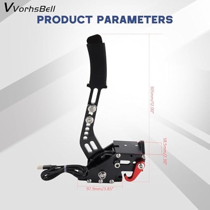 VVORHSBELL USB HANDBRAKE 16 BIT SIM PC RACING GAMES COMPATIBLE WITH LOGITECH G25 G27 G29 G920 G923 & THRUSTMASTER T300 T500 ADJUSTABLE LINEAR HANDBRAKE FOR SIMULATOR GAMES - Image 2