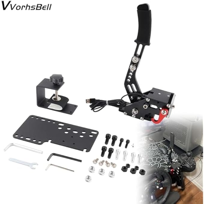 VVORHSBELL USB HANDBRAKE 16 BIT SIM PC RACING GAMES COMPATIBLE WITH LOGITECH G25 G27 G29 G920 G923 & THRUSTMASTER T300 T500 ADJUSTABLE LINEAR HANDBRAKE FOR SIMULATOR GAMES - Image 1