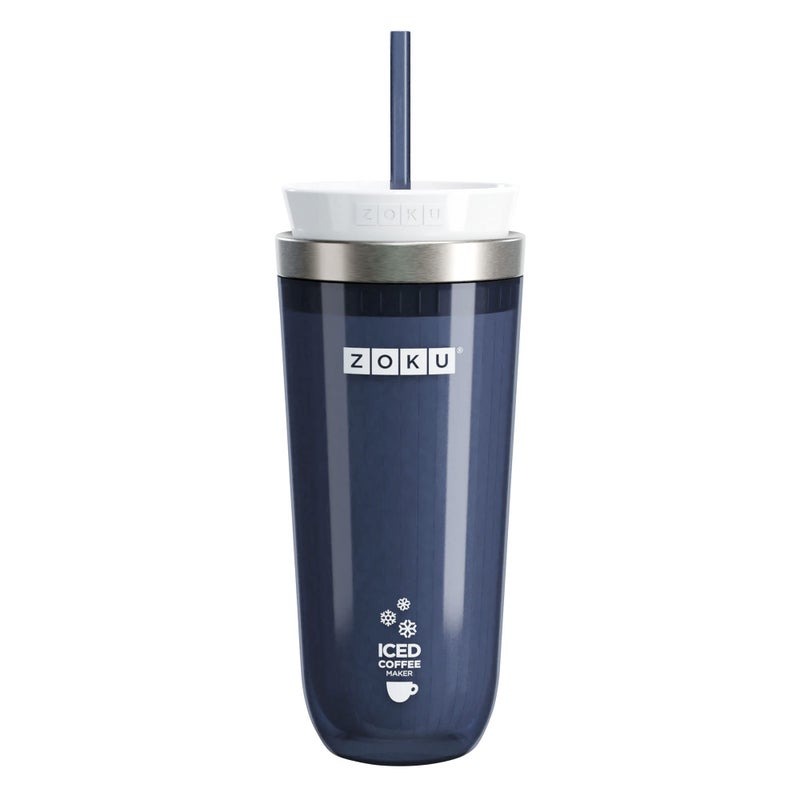 ZOKU Zoku Instant Iced Coffee Maker Reusable Beverage Chiller Cools Hot Beverages in Minutes Without Dilution Portable 11ounce Tumbler With Spillresistant Lid and Straw Grey 