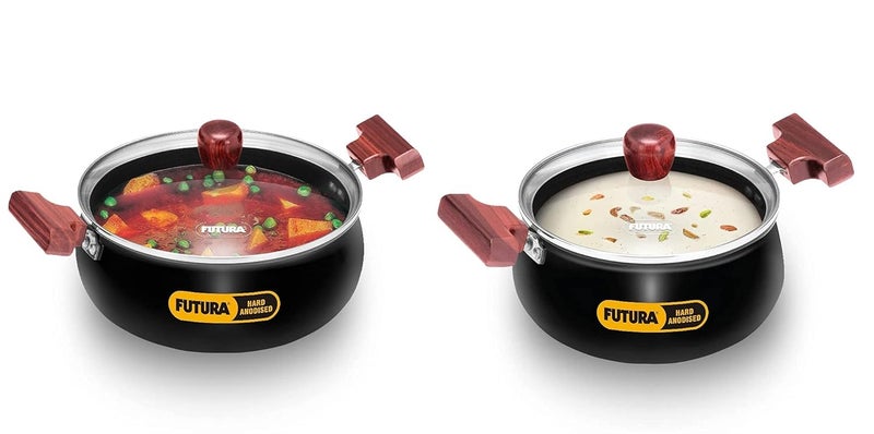 Hawkins Hawkins Aluminium Futura Hard Anodised CookNServe Bowl Set Of 2 Combo 2 Litre 4 Litre Handi black  - Image 1