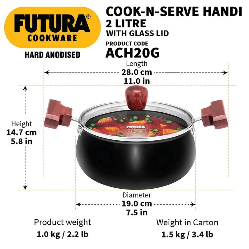 Hawkins Hawkins Aluminium Futura Hard Anodised CookNServe Bowl Set Of 2 Combo 2 Litre 4 Litre Handi black  - Image 3