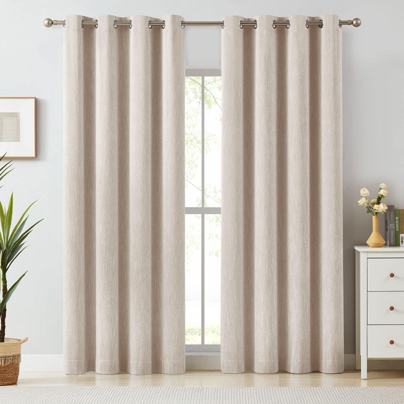 Melodieux Melodieux Elegant Cotton Room Darkening Blackout Curtains for Living Room Bedroom Thermal Insulated Grommet Drapes 52 by 84 Inch Beige 1 Panel 