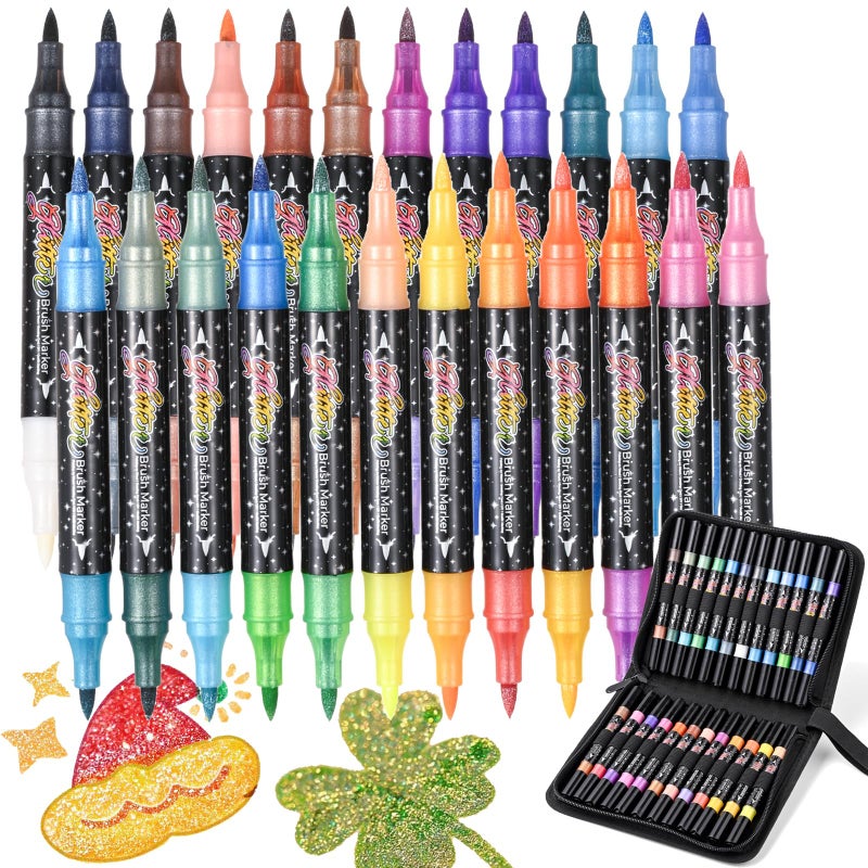 Zzwuapt 48 Colors Glitter Brush Markers 24 Pack Dual Tip Brush Glitter Marker For Doodle Writing  Glitter Art Crafts Adults Diy Crafts Greeting Birthday Cards Making - Image 1