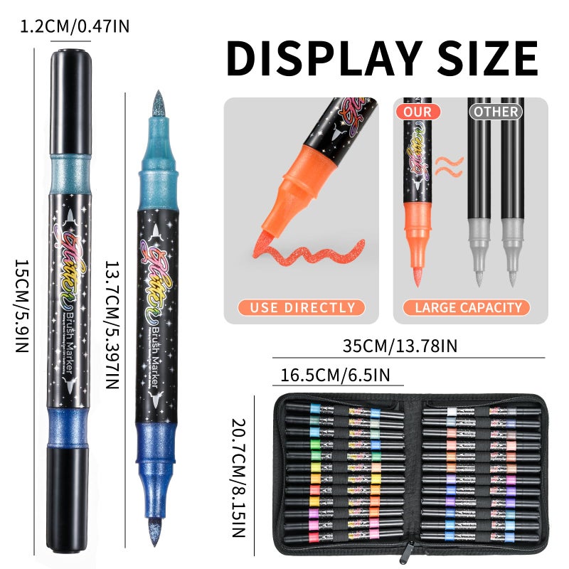 Zzwuapt 48 Colors Glitter Brush Markers 24 Pack Dual Tip Brush Glitter Marker For Doodle Writing  Glitter Art Crafts Adults Diy Crafts Greeting Birthday Cards Making - Image 2