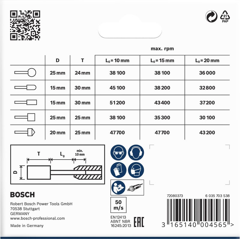 Bosch Professional Grinding Stone Set, Suitable For Straight Grinders And Drills, 6mm Shank, 60 Grit, Pack Of 5 Pcs - Image 4