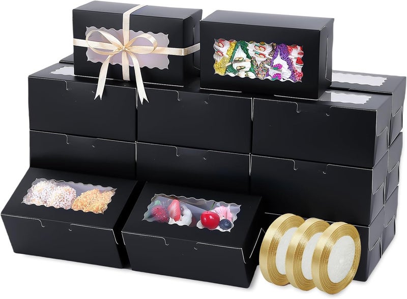 Ybaoo 65 PCS Black Bakery Boxes with Window 6.29x3.54x2.95 Inches Cookie Boxes Small Pastry Boxes for Candy, Cupcake Boxes,Candy Box,Cake Boxes,Treat Boxes,Dessert Boxes,Small Gift Box for Party(Black) - Image 1