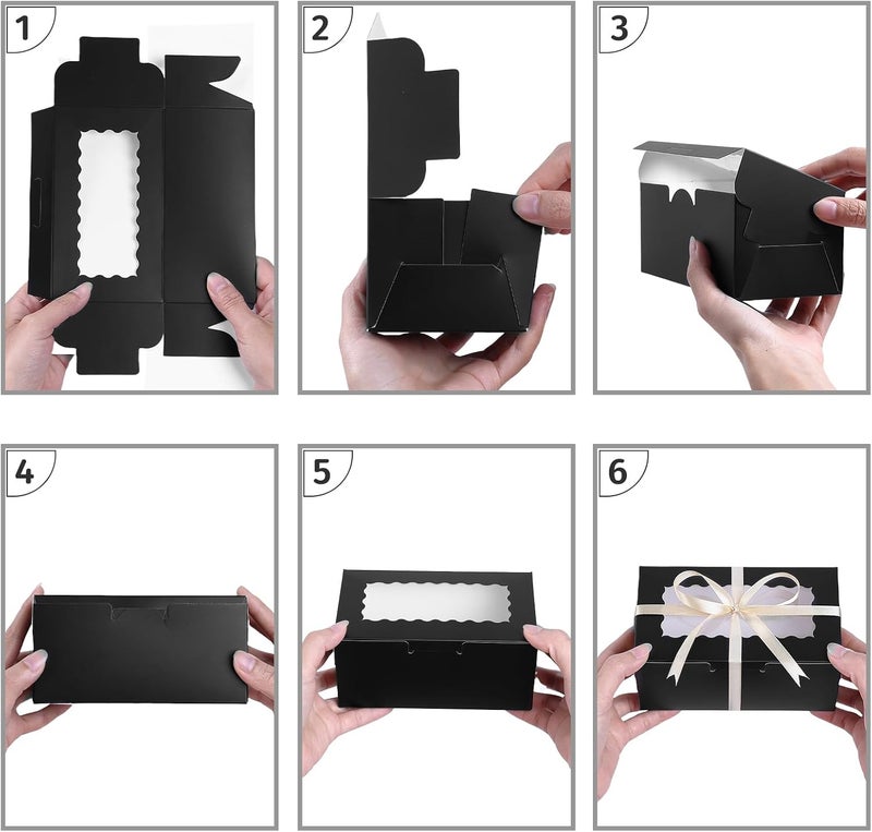 Ybaoo 65 PCS Black Bakery Boxes with Window 6.29x3.54x2.95 Inches Cookie Boxes Small Pastry Boxes for Candy, Cupcake Boxes,Candy Box,Cake Boxes,Treat Boxes,Dessert Boxes,Small Gift Box for Party(Black) - Image 4