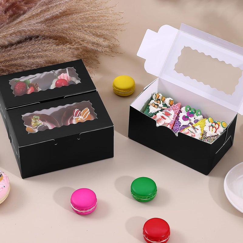 Ybaoo 65 PCS Black Bakery Boxes with Window 6.29x3.54x2.95 Inches Cookie Boxes Small Pastry Boxes for Candy, Cupcake Boxes,Candy Box,Cake Boxes,Treat Boxes,Dessert Boxes,Small Gift Box for Party(Black) - Image 2