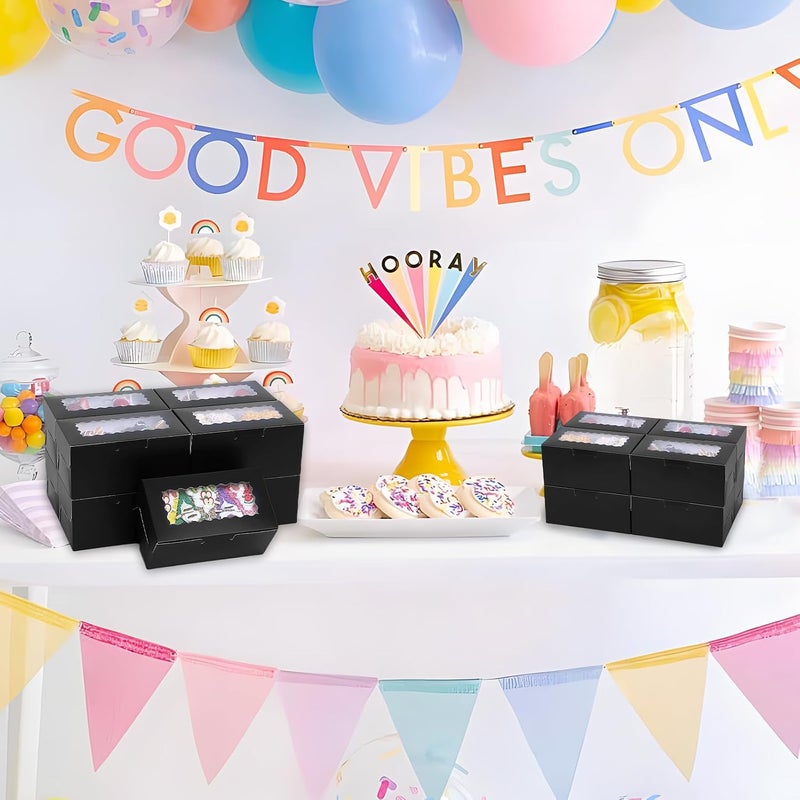 Ybaoo 65 PCS Black Bakery Boxes with Window 6.29x3.54x2.95 Inches Cookie Boxes Small Pastry Boxes for Candy, Cupcake Boxes,Candy Box,Cake Boxes,Treat Boxes,Dessert Boxes,Small Gift Box for Party(Black) - Image 5