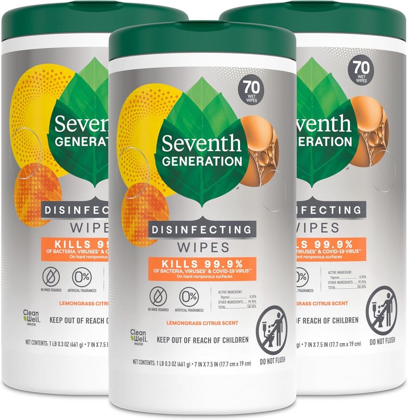 Seventh Generation Disinfecting Wipes - Lemongrass Citrus, 70 Count, Pack of 3 - Image 1