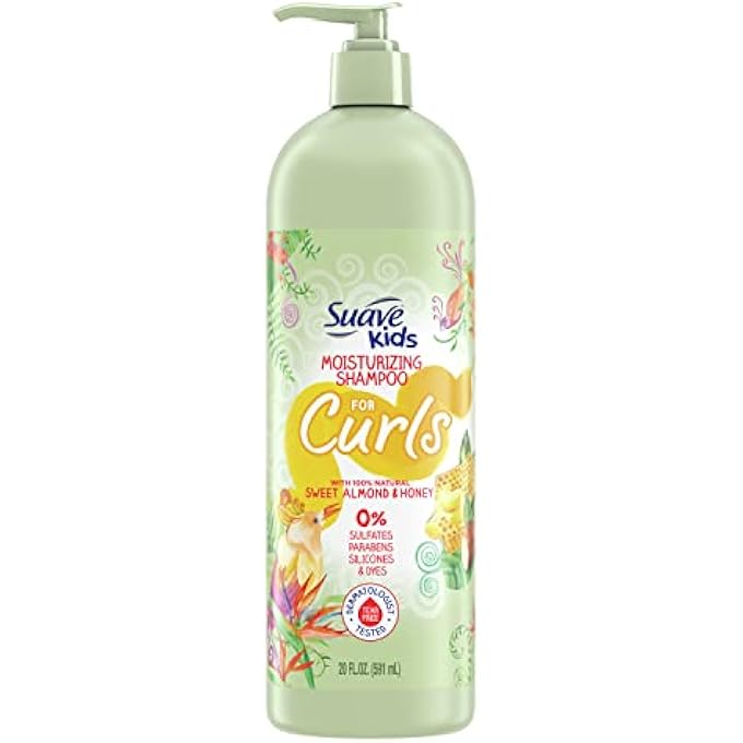 Suave KIDS NATURALS SHAMPOO FOR KIDS CURLS, SULFATE FREE, SWEET ALMOND AND HONEY, DERMATOLOGIST TESTED, TEAR-FREE, 20 OZ - Image 1