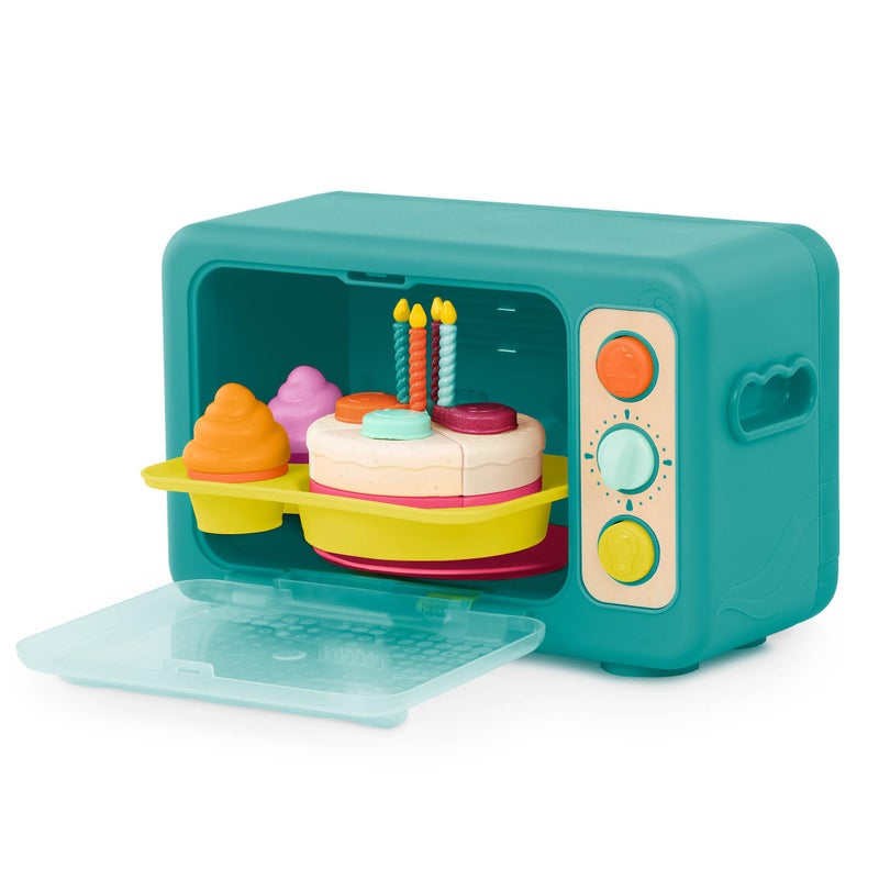 B toys Play Oven Set 22 Pieces Cake Baking Playset Pretend Cupcake Decorating Lights Sounds 3 Years Mini Chef Bake a Cake Playset