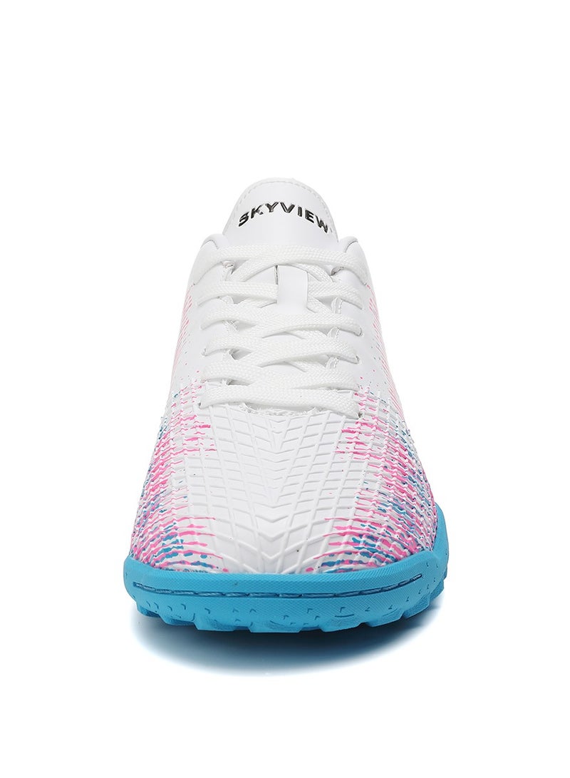 Sky View SKY VIEW Men's Women's Soccer Shoes IC or IN Flat Cleats Professional Lace Up Athletic Turf Football Shoes Outdoor/Indoor Professional Futsal Football Training Sneakers(White Pink - Image 3