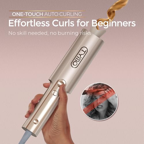 TYMO Upgraded Automatic Rotating Curling Iron - TYMO CurlPro Plus Long Barrel Curling Wand for Long Hair, Ceramic Hair Curler for Women, Anti-Scald, Tangle-Free, 600M Ionic, Dual Voltage, Gold, 1 Inch - Image 2
