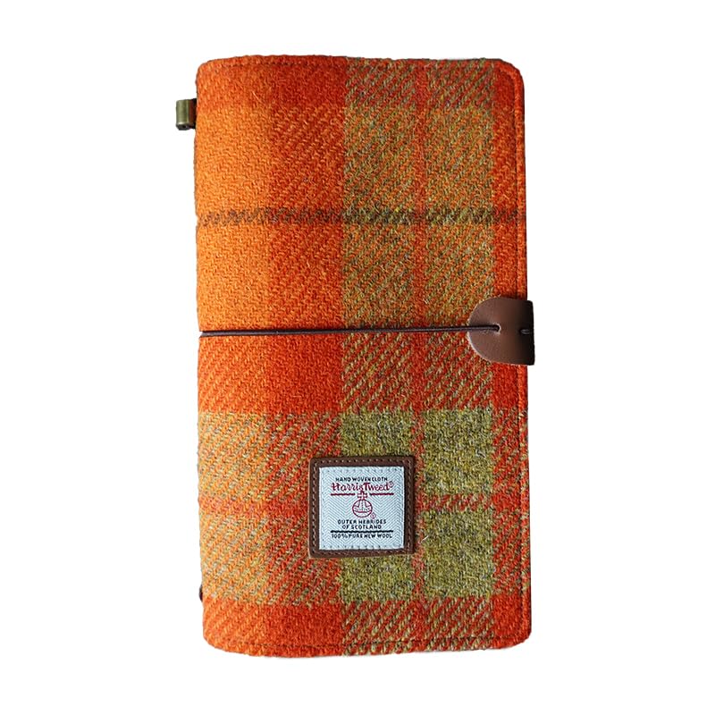 TAILORMAP Harris Tweed Travel Journal, Soft Cover Travelers Notebook - 8.7" x 5.0",Refillable with One Blank Inserts, Standard Size (Orange Plaid) - Image 1