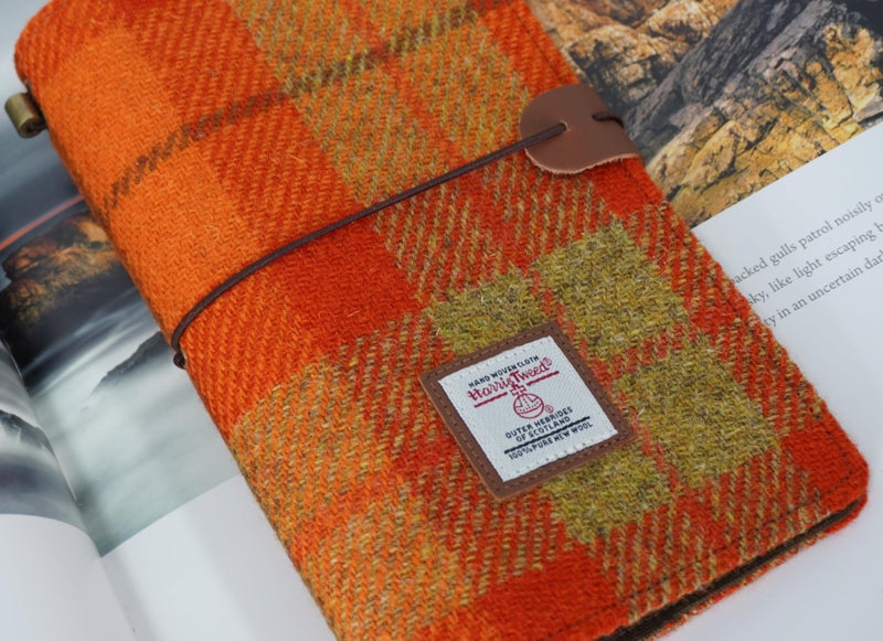 TAILORMAP Harris Tweed Travel Journal, Soft Cover Travelers Notebook - 8.7" x 5.0",Refillable with One Blank Inserts, Standard Size (Orange Plaid) - Image 4