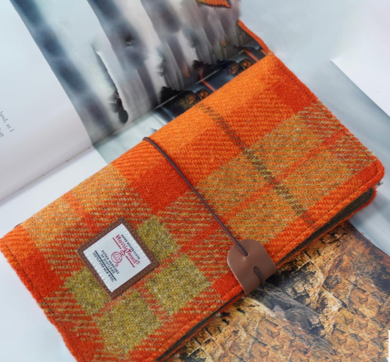 TAILORMAP Harris Tweed Travel Journal, Soft Cover Travelers Notebook - 8.7" x 5.0",Refillable with One Blank Inserts, Standard Size (Orange Plaid) - Image 3