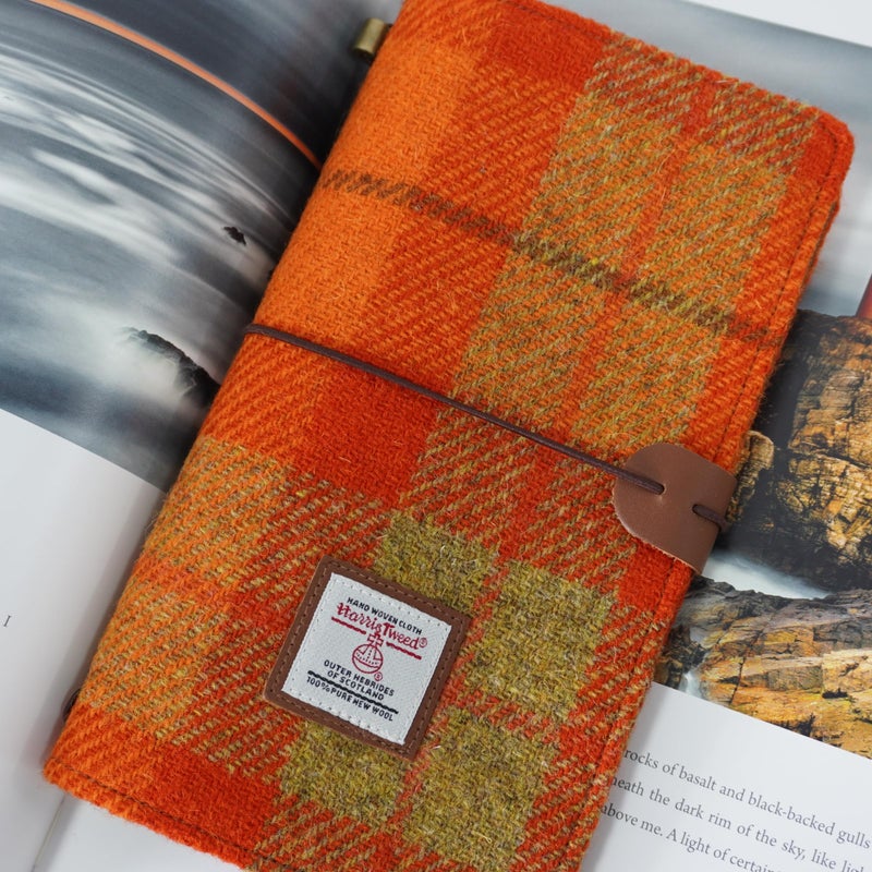 TAILORMAP Harris Tweed Travel Journal, Soft Cover Travelers Notebook - 8.7" x 5.0",Refillable with One Blank Inserts, Standard Size (Orange Plaid) - Image 2