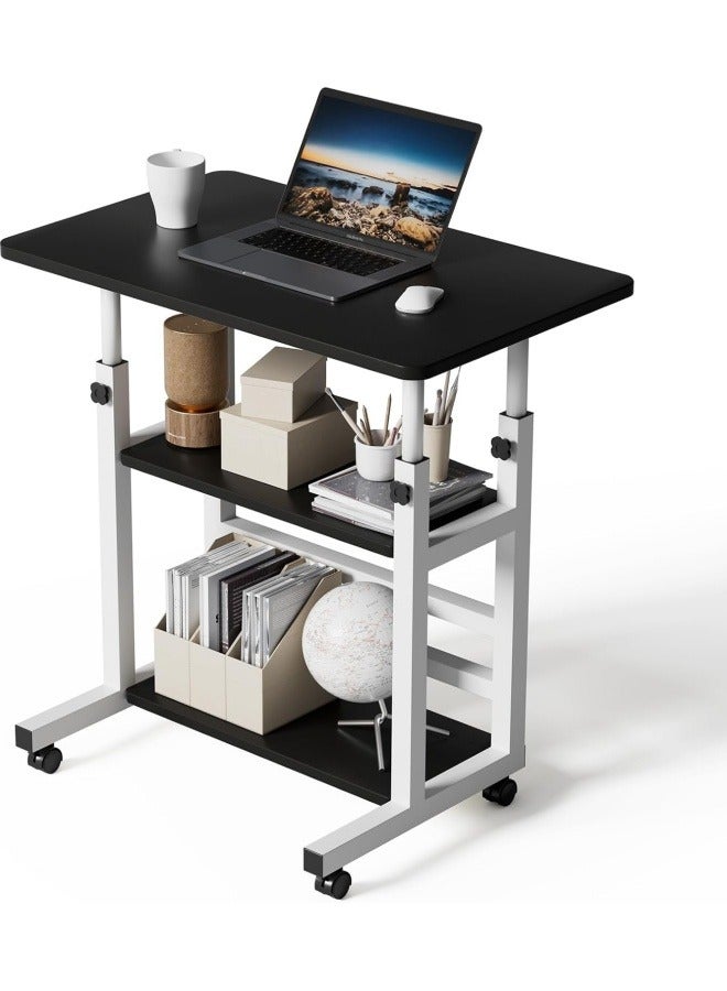 Adjustable Home Office Desk Portable Study Computer Rolling Desk for Small Spaces Movable Sofa Side Bed Table on Wheels Student Small Standing Laptop Desk with Storage, Black - Image 3