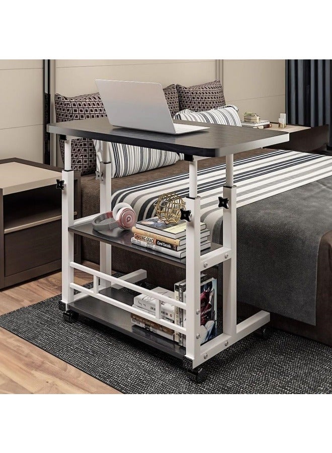 Adjustable Home Office Desk Portable Study Computer Rolling Desk for Small Spaces Movable Sofa Side Bed Table on Wheels Student Small Standing Laptop Desk with Storage, Black - Image 1