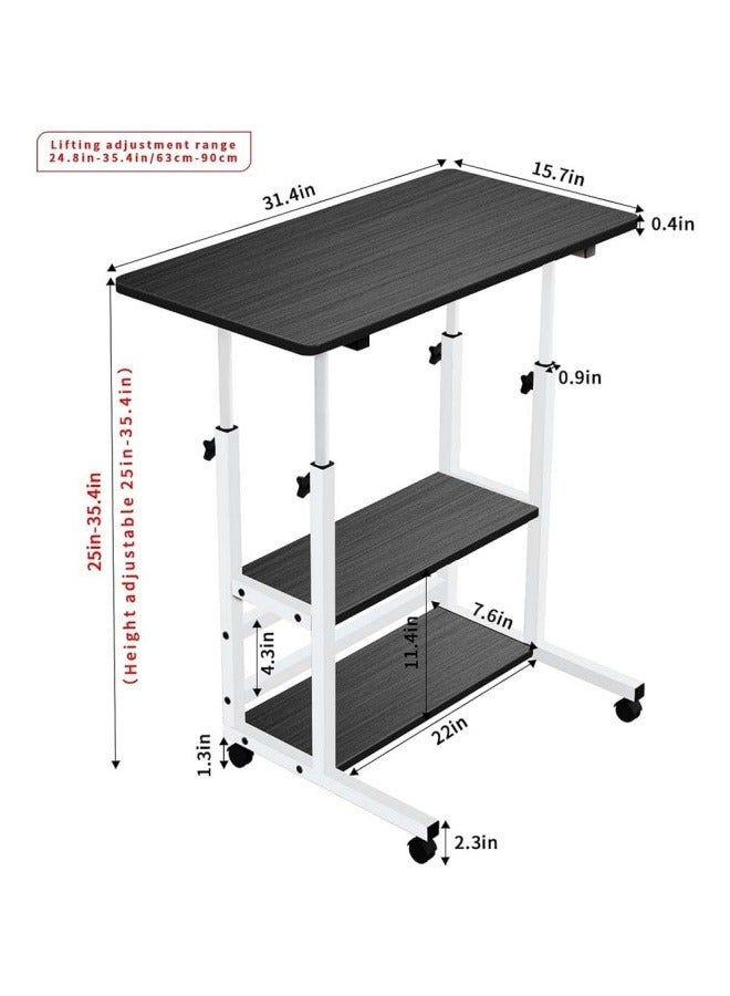 Adjustable Home Office Desk Portable Study Computer Rolling Desk for Small Spaces Movable Sofa Side Bed Table on Wheels Student Small Standing Laptop Desk with Storage, Black - Image 2