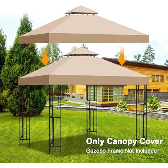 غطاء بديل للمظلة، 3 × 3 م، مقاوم للماء، سقف مزدوج مع فتحة تهوية، مقاوم للأشعة فوق البنفسجية، متين، مقاوم للشتاء، قابل للتنفس، غطاء بديل للمظلة، مثالي للحديقة، التخييم (بوليستر 300D) - Image 3