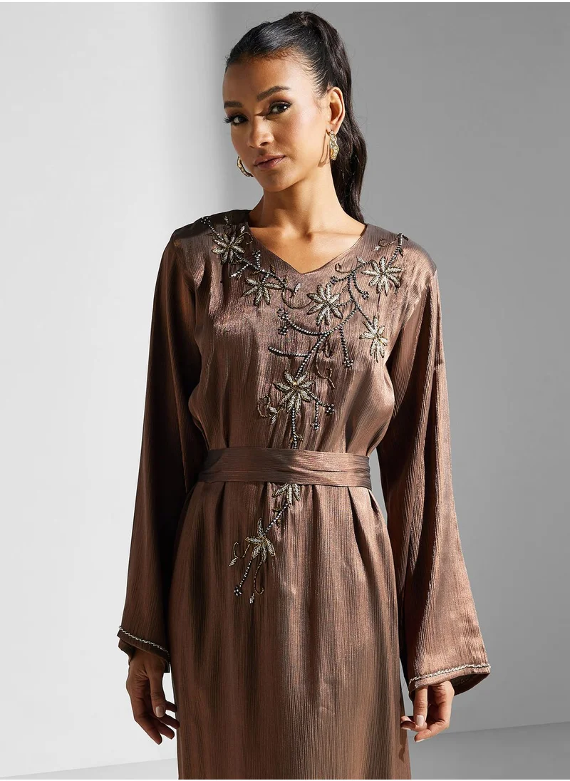 hayas closet Embellished Belted Jalabiya