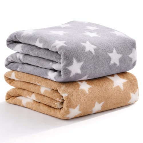 BRANDONN Fleece New Born All Season Ultrasoft Single Baby Blanket for Babies (Beige/Grey, Pack of 2, Reversible) - Image 1