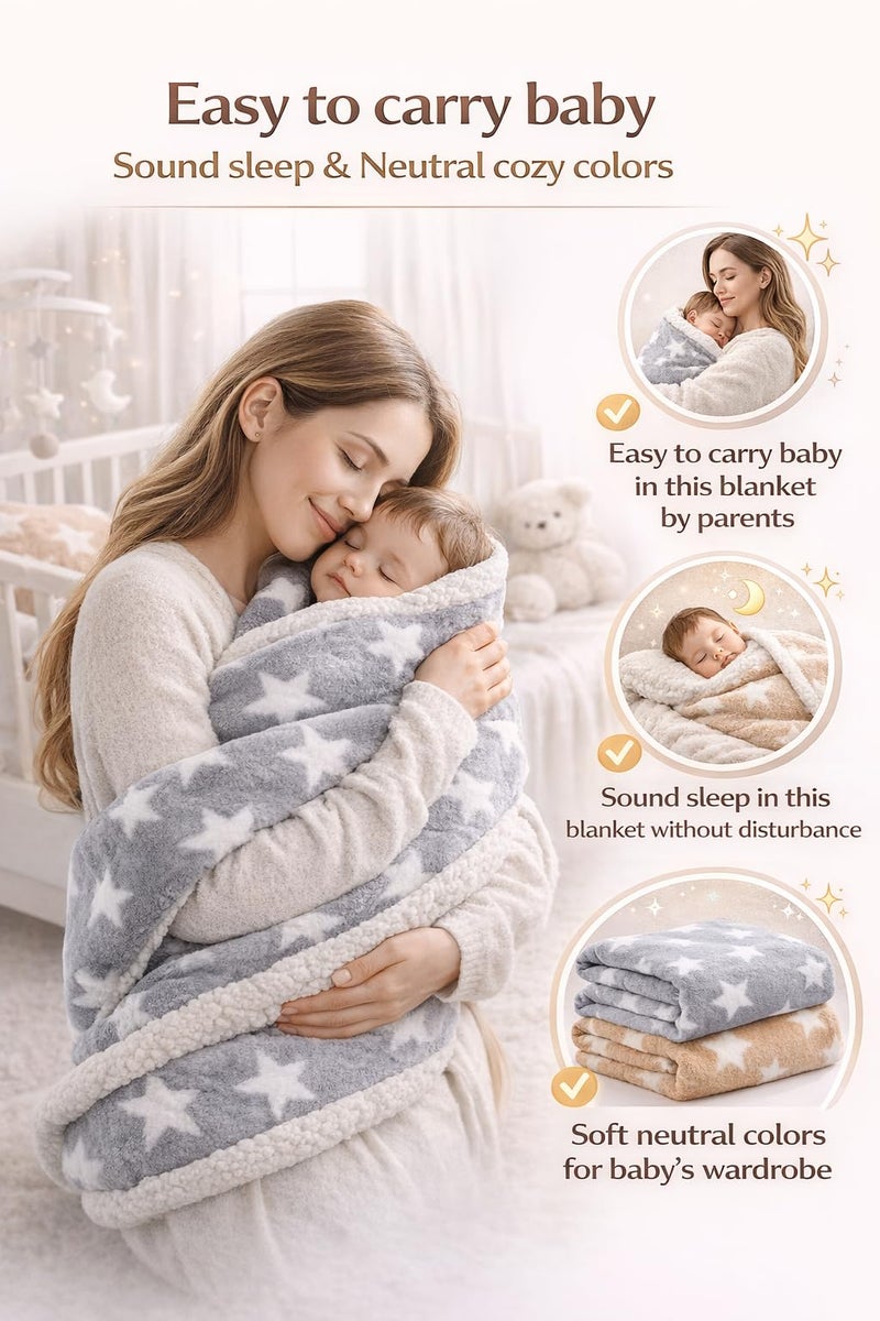 BRANDONN Fleece New Born All Season Ultrasoft Single Baby Blanket for Babies (Beige/Grey, Pack of 2, Reversible) - Image 2