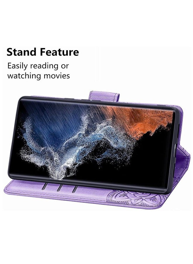 Samsung Galaxy S23 Ultra Case, Samsung S23 Ultra 5G Wallet Case, Lovely Butterfly Premium PU Leather [Kickstand][Card Slots][Wrist Strap][6.8 inch] Phone Cover for Samsung S23 Ultra (Lavender)  - Image 4