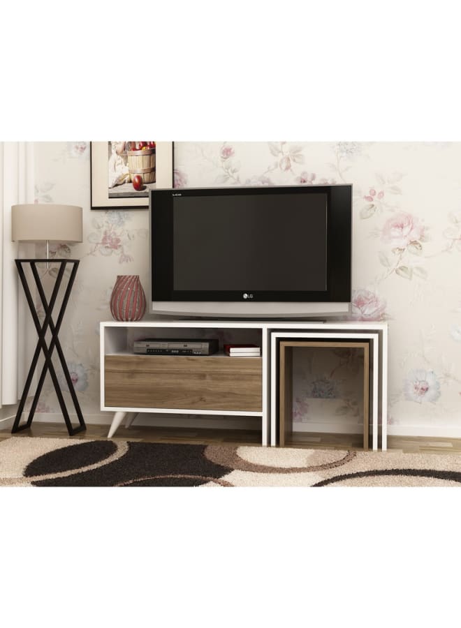 Retro RA-U06 TV Table 120 x 30 x 50 cm - White x Wood - Image 1