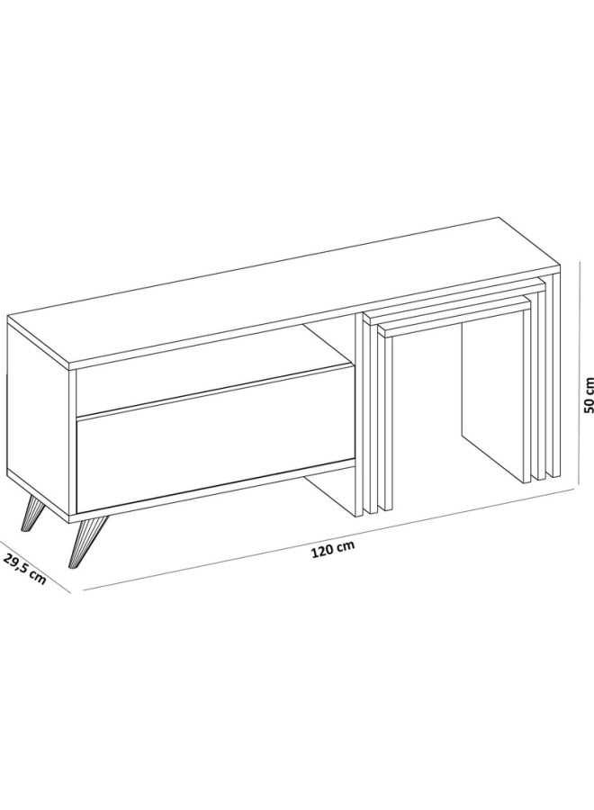 Retro RA-U06 TV Table 120 x 30 x 50 cm - White x Wood - Image 3