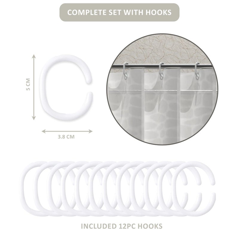 Kuber Industries Pack of 5 Waterproof 71" x 71" Shower Curtains For Bathroom with 12 Rings | Washroom Partition, Screen & Wall Divider Parda For Bathing Privacy | JY-3-2 | Circle Print - White - Image 4