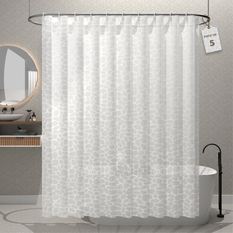 Kuber Industries Pack of 5 Waterproof 71" x 71" Shower Curtains For Bathroom with 12 Rings | Washroom Partition, Screen & Wall Divider Parda For Bathing Privacy | JY-3-2 | Circle Print - White - Image 1