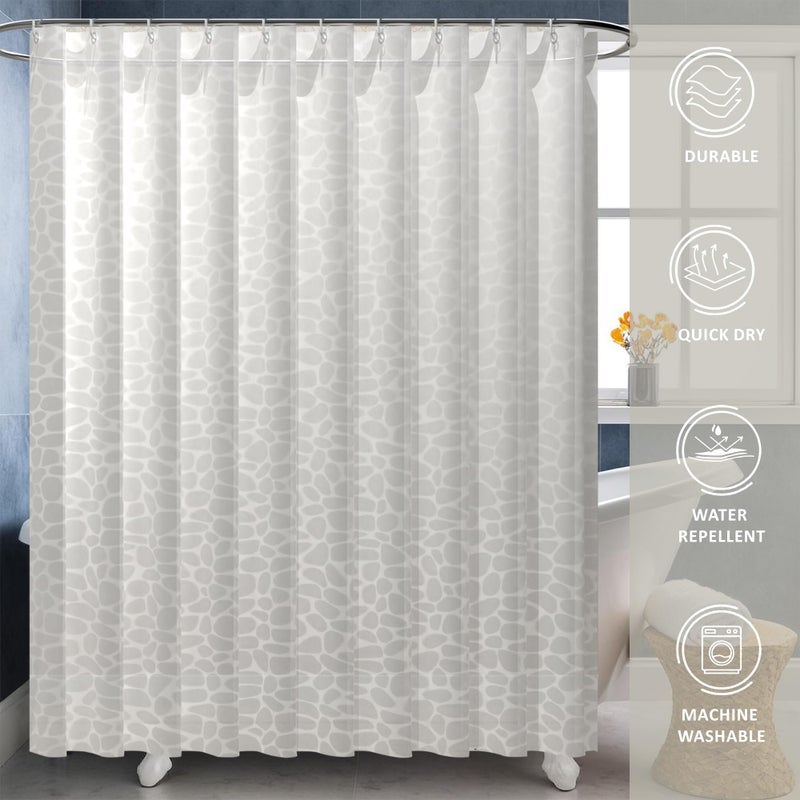 Kuber Industries Pack of 5 Waterproof 71" x 71" Shower Curtains For Bathroom with 12 Rings | Washroom Partition, Screen & Wall Divider Parda For Bathing Privacy | JY-3-2 | Circle Print - White - Image 5