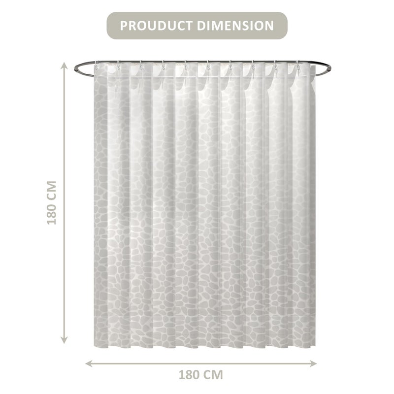 Kuber Industries Pack of 5 Waterproof 71" x 71" Shower Curtains For Bathroom with 12 Rings | Washroom Partition, Screen & Wall Divider Parda For Bathing Privacy | JY-3-2 | Circle Print - White - Image 3