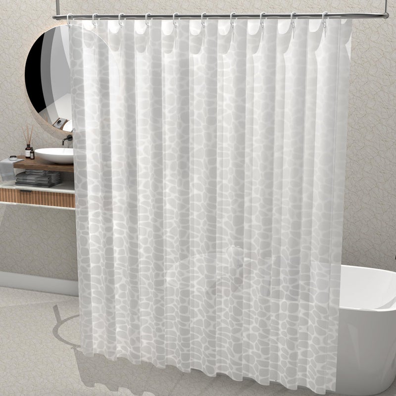 Kuber Industries Pack of 5 Waterproof 71" x 71" Shower Curtains For Bathroom with 12 Rings | Washroom Partition, Screen & Wall Divider Parda For Bathing Privacy | JY-3-2 | Circle Print - White - Image 2