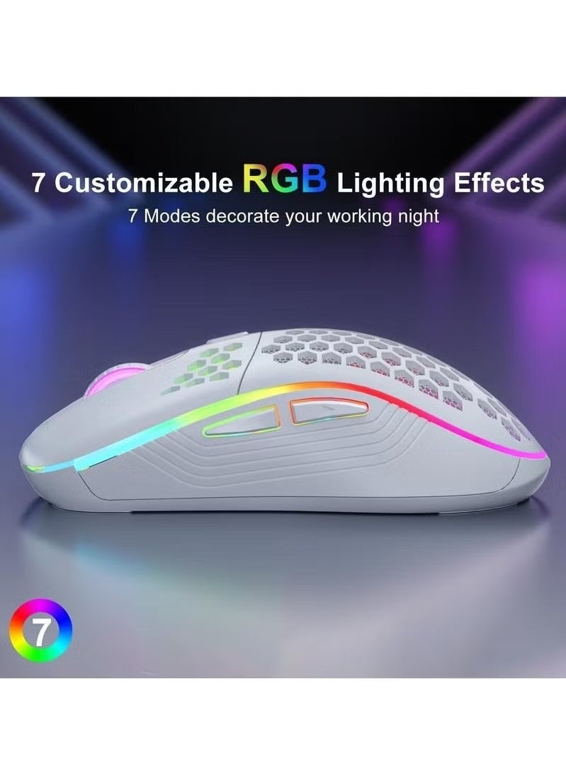 Wireless Mouse Wireless Gaming Mouse, Rechargeable Pc Mouse with RGB Backlight 6 Buttons Adjustable Lightweight Honeycomb Shell for Laptops, PC, Computers, Etc. (Wireless White) - view 2