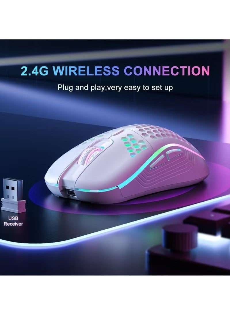 Wireless Mouse Wireless Gaming Mouse, Rechargeable Pc Mouse with RGB Backlight 6 Buttons Adjustable Lightweight Honeycomb Shell for Laptops, PC, Computers, Etc. (Wireless White) - view 4