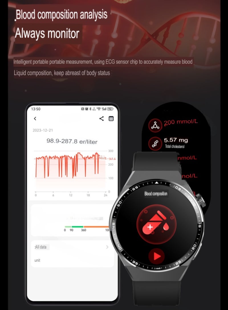 F800 Smart Watch, Touch Screen Android Watch, Comfortable And Durable Activity Tracker Watch With ECG SOS Alarm Pedometer Blood Sugar Monitoring, (1pc, Black, Mesh Strap) - Image 4