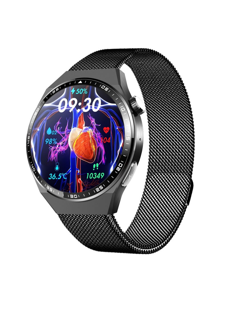 F800 Smart Watch, Touch Screen Android Watch, Comfortable And Durable Activity Tracker Watch With ECG SOS Alarm Pedometer Blood Sugar Monitoring, (1pc, Black, Mesh Strap) - Image 1