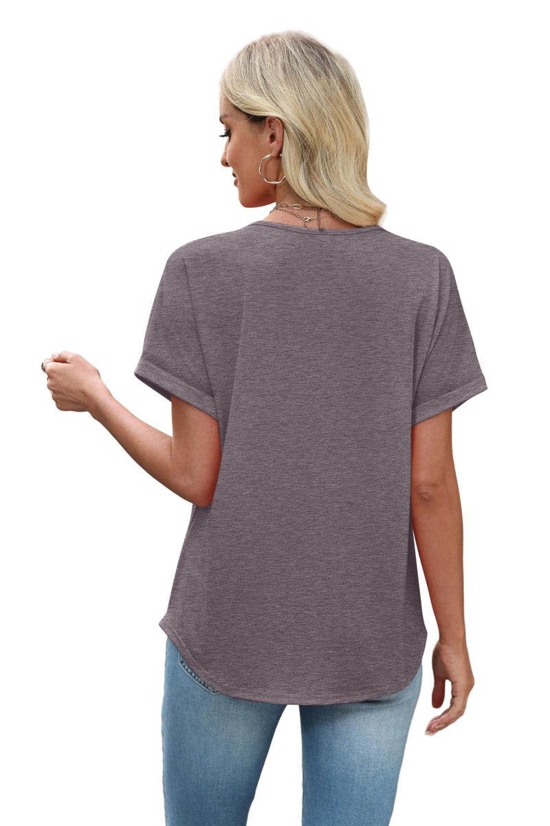 Sipaya Business Casual Tops for Women Boho Tops Work Shirts Spring Beach Fashion V Neck Oversized Tshirts Shirts Basic Coffee Grey XL - Image 5