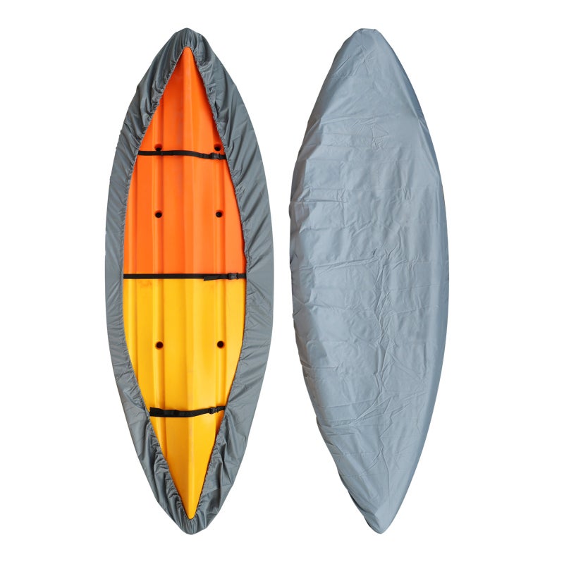 Waterproof Kayak Cover Dark Gray S: 2.6-3.0M Length High-Quality Oxford Cloth - Silver Coating Uv Protection Secure Fit Elastic Hem Adjustable Straps for Outdoor Storage Canoe Sup Paddleboard - Image 1