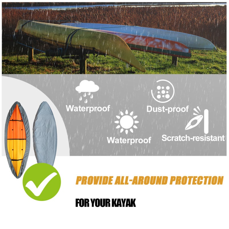 Waterproof Kayak Cover Dark Gray S: 2.6-3.0M Length High-Quality Oxford Cloth - Silver Coating Uv Protection Secure Fit Elastic Hem Adjustable Straps for Outdoor Storage Canoe Sup Paddleboard - Image 5