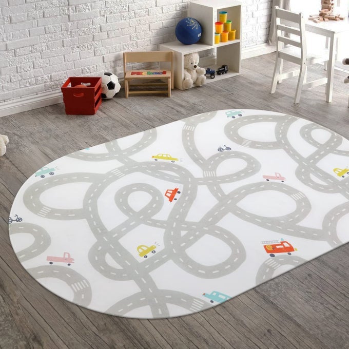 ROAD TRAFFIC KIDS RUG CHILDREN PLAYING WITH CARS PLAYMAT 4X6 FT WASHABLE PLAY CARPET FOR KIDS PLAYROOM NONSLIP HAVE FUN SAFE BABY NURSERY RUG FOR TODDLER BOYS BEDROOM GAME ROOM GREY