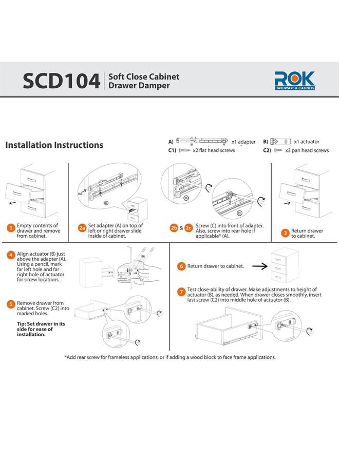 ROK 10-Pack Hardware Soft Close for Wood Drawers/Soft Close Drawer Adapter/Add-On/Retrofit (Gray), SCD104G - Image 5