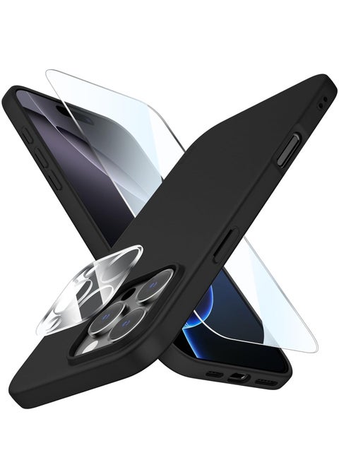 iPhone 16 Pro Max Case Ultra-Thin Matte Cover with Camera Lens & Screen Protectors, Slim Shockproof Soft Touch Phone Case - Black