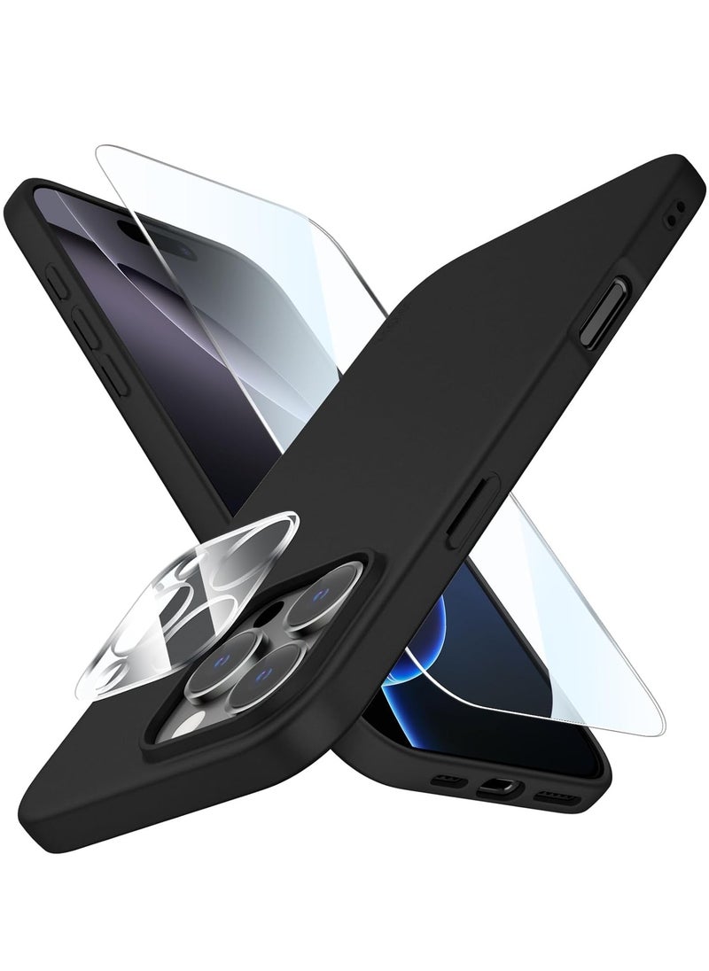 iPhone 16 Pro Max Case Ultra-Thin Matte Cover with Camera Lens & Screen Protectors, Slim Shockproof Soft Touch Phone Case - Black