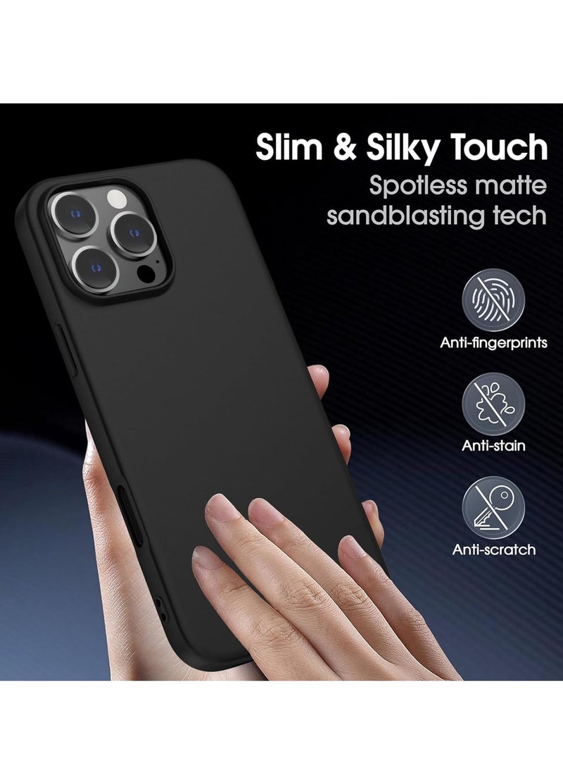 iPhone 16 Pro Max Case Ultra-Thin Matte Cover with Camera Lens & Screen Protectors, Slim Shockproof Soft Touch Phone Case - Black